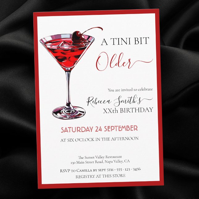 Cherry cocktail A tini bit Older, any age birthday Invitation (Creator Uploaded)
