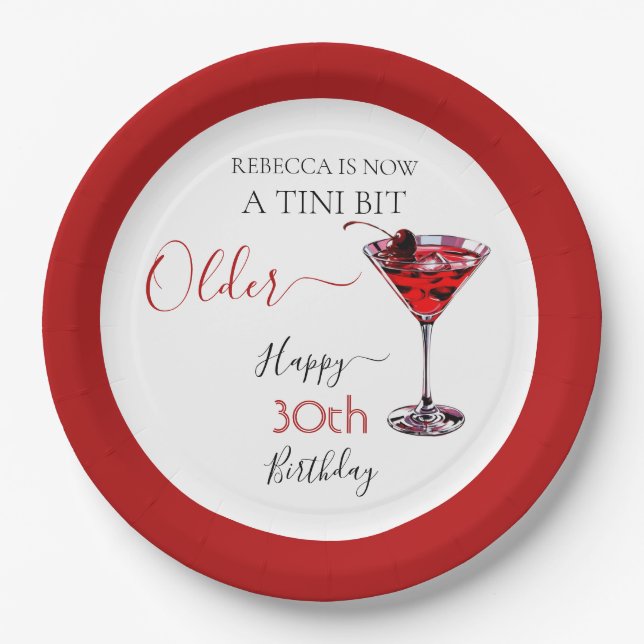 Cherry cocktail A tini bit Older Birthday Paper Plate (Front)