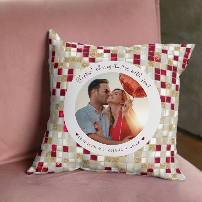 Cherry Coded Valentine's Day Custom Photo  Cushion (Cherry Coded Valentine's Day Custom Photo Throw Pillow)