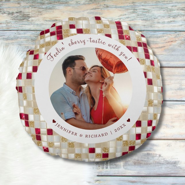 Cherry Coded Valentine's Day Round Custom Pillow (Cherry Coded Valentine's Day Round Custom Round Pillow)