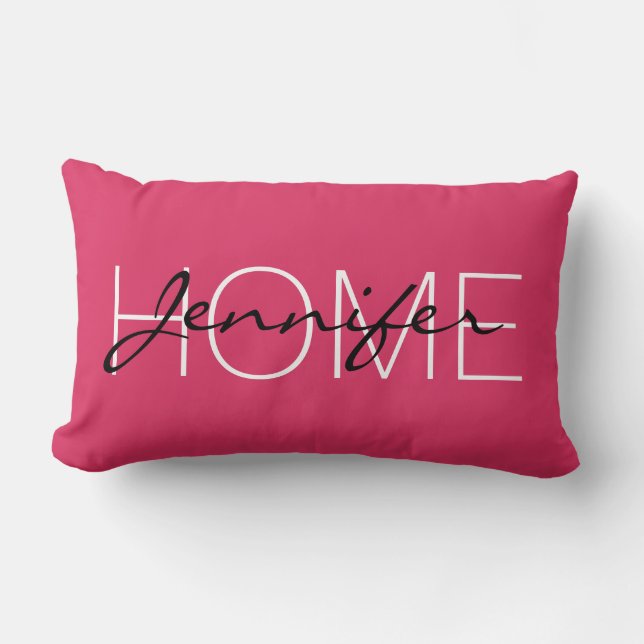 Cherry colour home monogram lumbar cushion (Front)