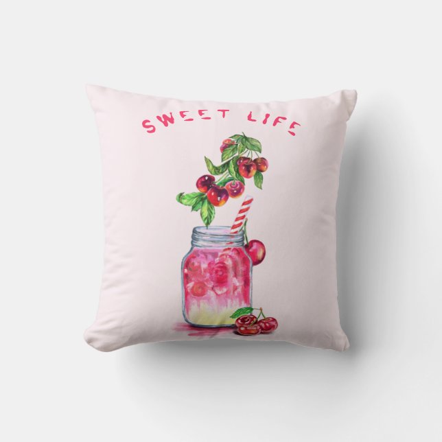 Cherry Cool Drink Fruits Throw Pillow (Front)
