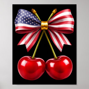 Cherry Coquette Bow American Flag Patriotic 4th of Poster