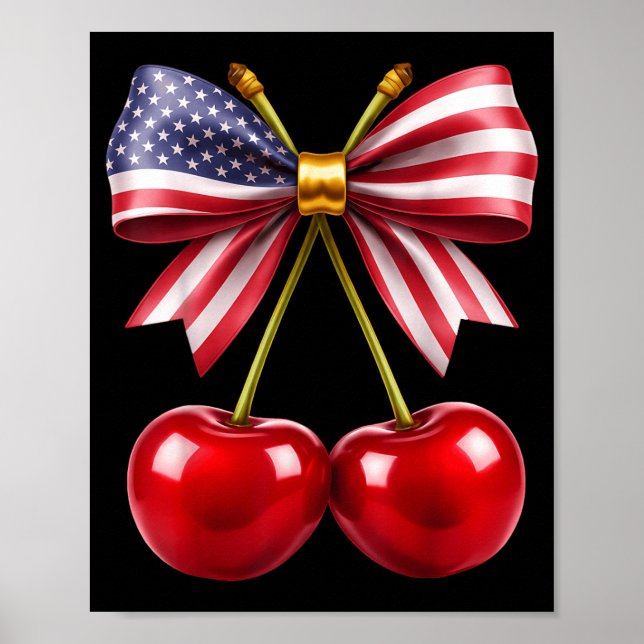 Cherry Coquette Bow American Flag Patriotic 4th of Poster (Front)