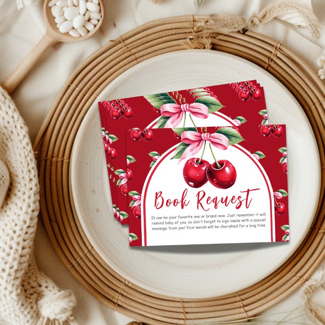 Cherry Coquette Bow Girl Baby Shower Book Request Enclosure Card (Creator Uploaded)