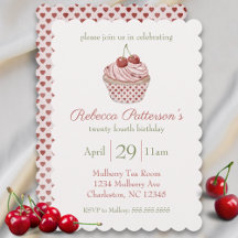 Cherry Coquette Cupcake Watercolor Birthday Party