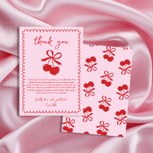 Cherry Coquette Hand Drawn Baby Girl Shower Thank You Card