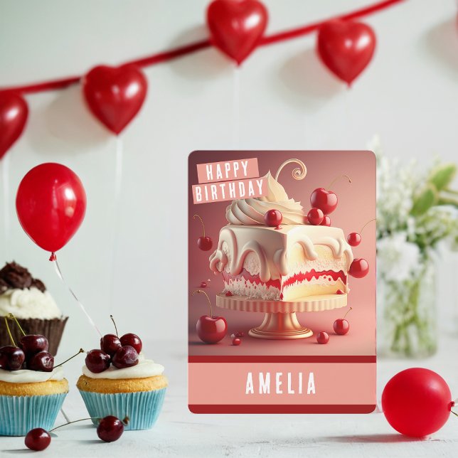 Cherry Cream Cake Birthday Card (Creator Uploaded)