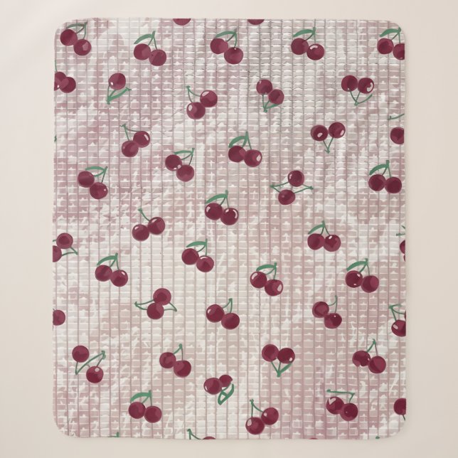 Cherry Crochet Blanket Illustration – Pastel Pink  (Front)