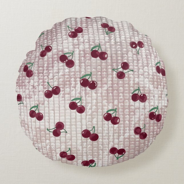 Cherry Crochet Throw Pillow Cover – Pastel Pink  (Front)