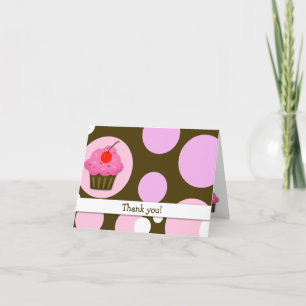 Cherry Cupcake Brown/Pink Modern Folded Thank you Card