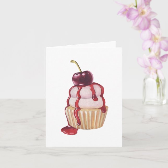 Cherry Cupcake  Card (Orchid)