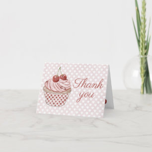 Cherry Cupcake Coquette Watercolor Pink Heart Thank You Card