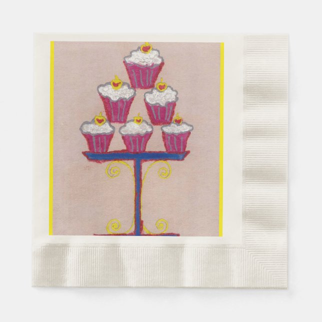 Cherry Cupcake Pink Art Print Napkins (Front)