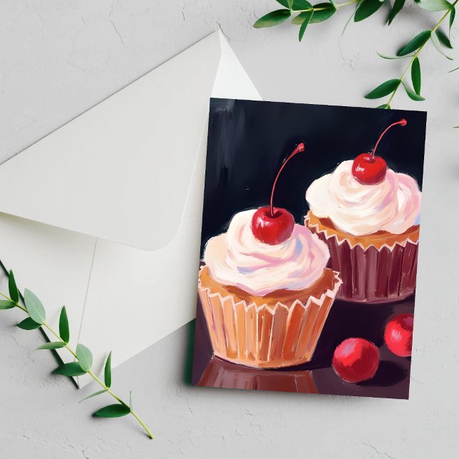 Cherry Cupcakes Celebration Watercolor Card (Creator Uploaded)
