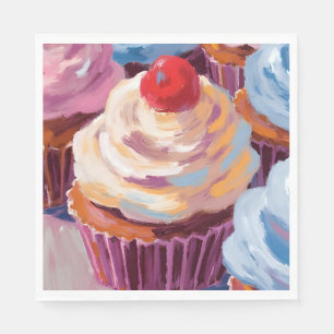 Cherry Cupcakes Happy Birthday Party Napkin