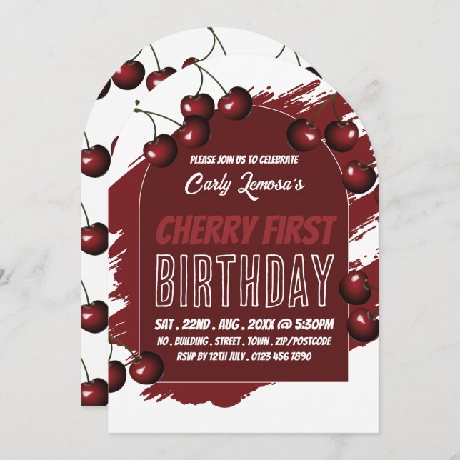 Cherry Design, Cherry First Birthday Invitation (Front/Back)