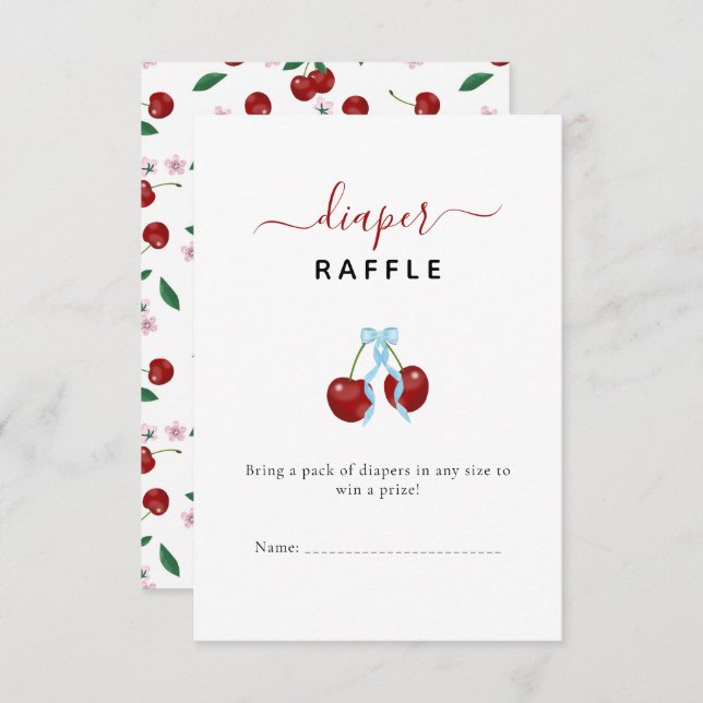 Cherry Diaper Raffle Baby Shower Blue Bow Boy (Front/Back)