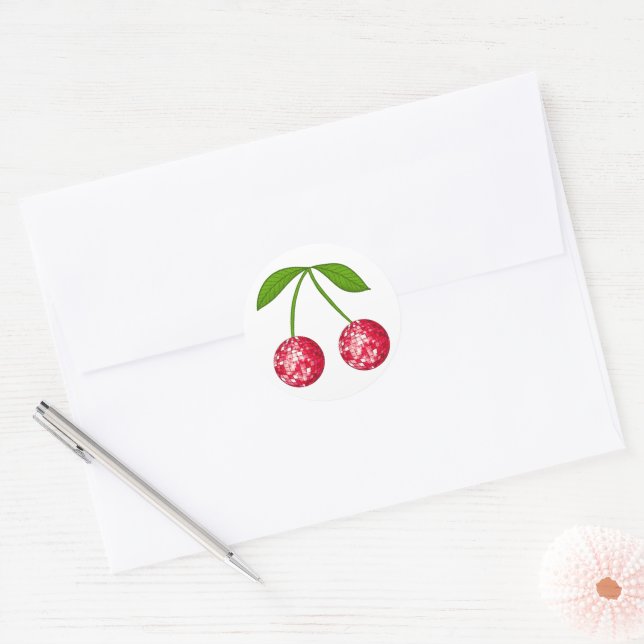 Cherry Disco Ball Classic Round Sticker (Envelope)