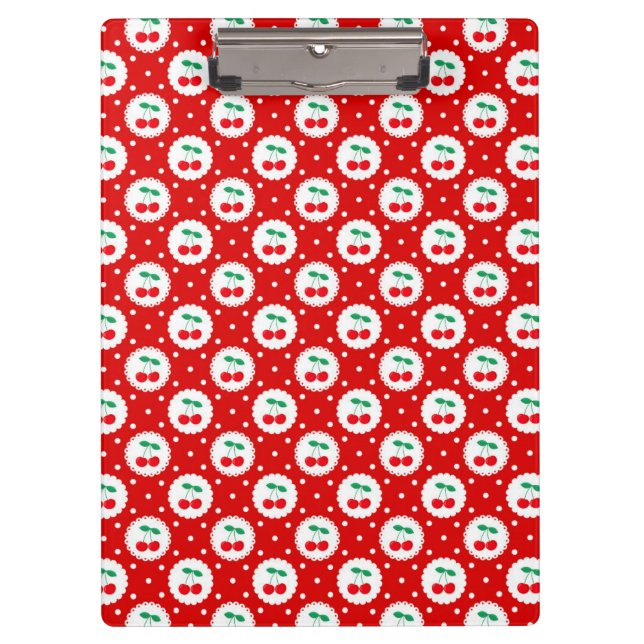 Cherry Dot Pattern – Retro Fruit Gift & Decor Clipboard (Front)
