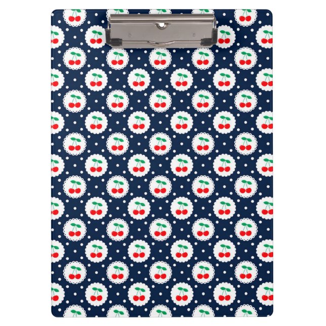 Cherry Dot Pattern – Retro Fruit Gift & Decor Clipboard (Front)