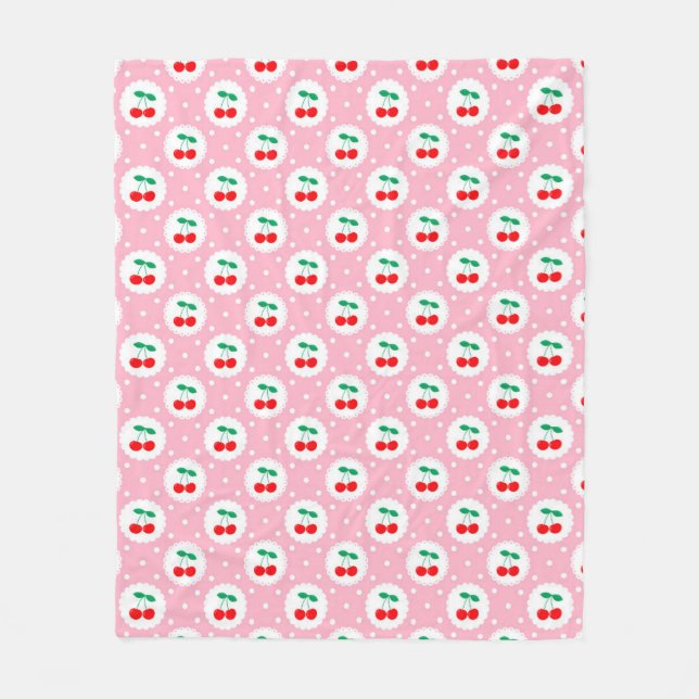Cherry Dot Pattern – Retro Fruit Gift & Decor Fleece Blanket (Front)
