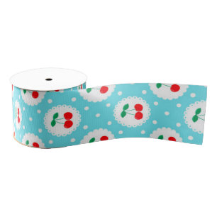 Cherry Dot Pattern – Retro Fruit Gift & Decor Grosgrain Ribbon