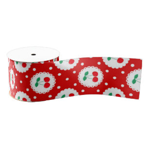 Cherry Dot Pattern – Retro Fruit Gift & Decor Grosgrain Ribbon
