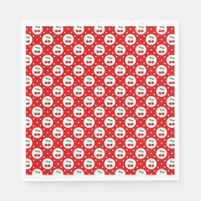 Cherry Dot Pattern – Retro Fruit Gift & Decor Napkin (Front)