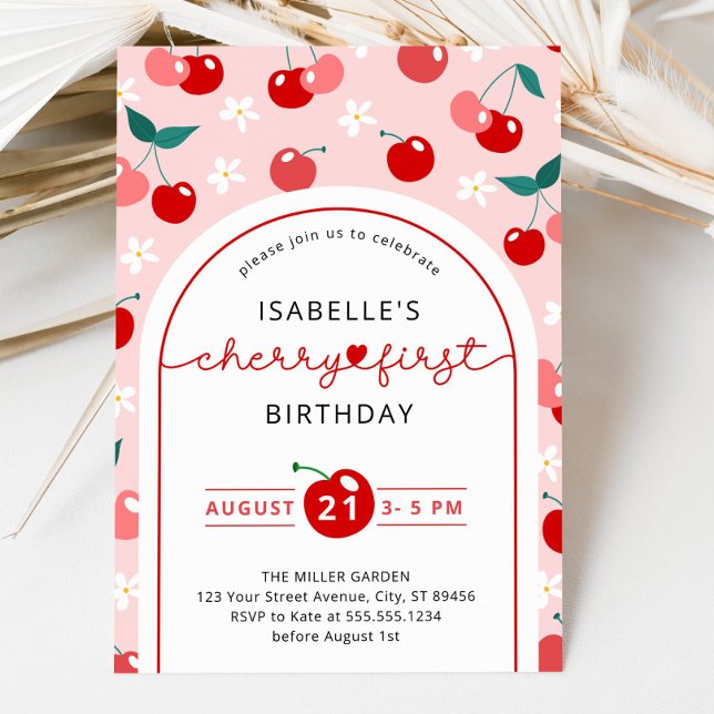 Cherry First Birthday 1st Birthday Invitation (Cherry First Birthday 1st Birthday Invitation)