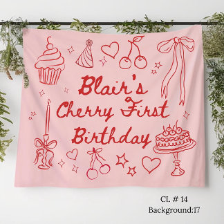 Cherry First Birthday Decorations cherry on top  Tapestry