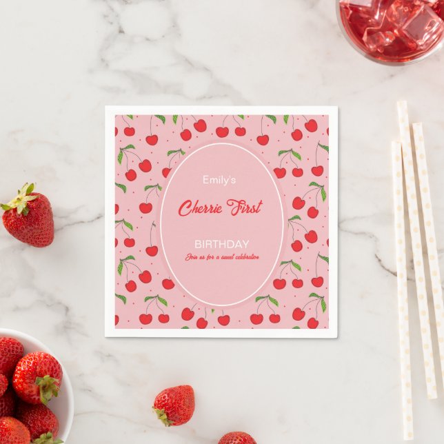 CHERRY First Birthday Party Invitation Napkin (Insitu)