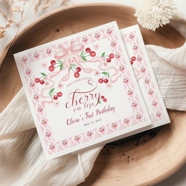 Cherry First Birthday Party Napkin (Creator Uploaded)