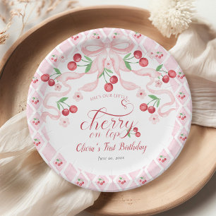 Cherry First Birthday Party Paper Plate