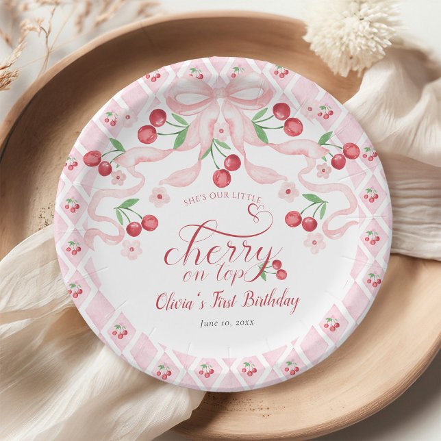 Cherry First Birthday Party Paper Plate (Creator Uploaded)