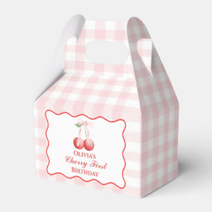 Cherry First birthday Pink Bow Gingham Favour Box