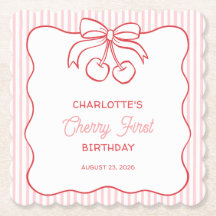 "Cherry First" Birthday Pink Stripe Bow Girly