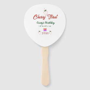 cherry first birthday red qr code bold retro green hand fan