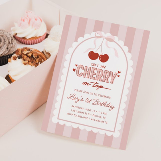 Cherry First Coquette Girls 1st Birthday Invitation (Creator Uploaded)