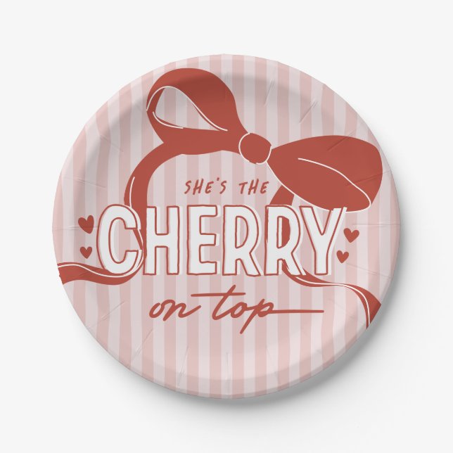 Cherry First Coquette Girls 1st Birthday Paper Plate (Front)