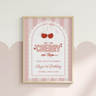 Cherry First Coquette Girls 1st Birthday Poster