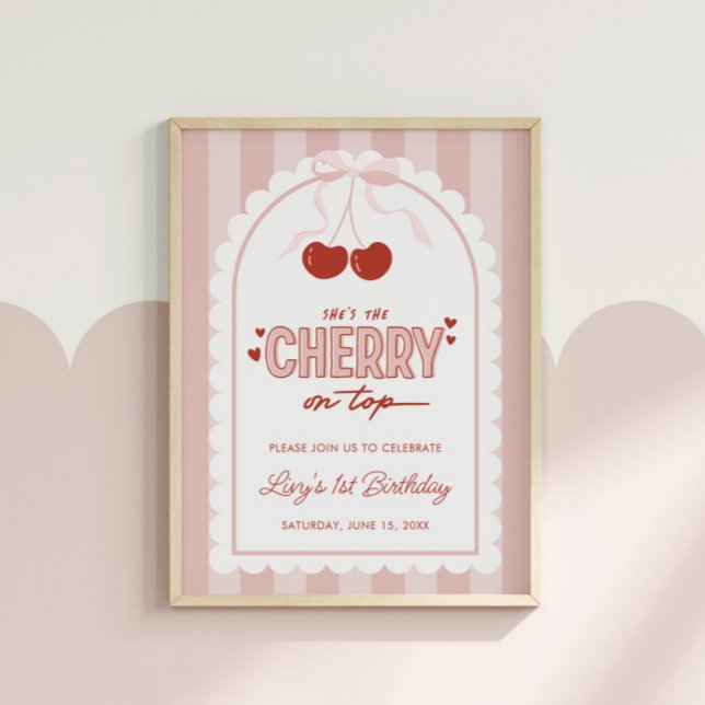 Cherry First Coquette Girls 1st Birthday Poster (Creator Uploaded)
