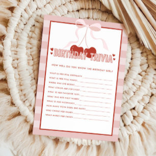 Cherry First Coquette Girls 1st Birthday Trivia Card