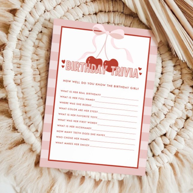 Cherry First Coquette Girls 1st Birthday Trivia Card (Creator Uploaded)