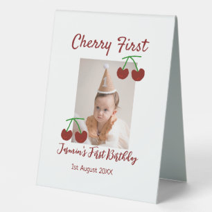 Cherry first happy birthday photo kids modern red