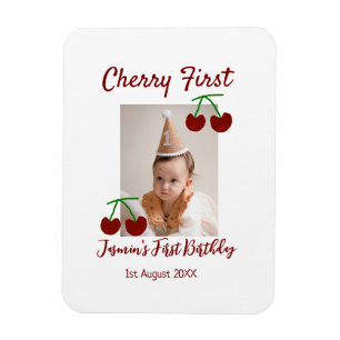 Cherry first happy birthday photo kids modern red magnet