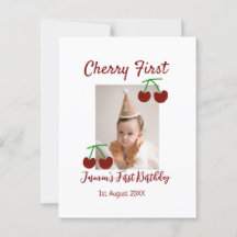 Cherry first happy birthday photo kids modern red
