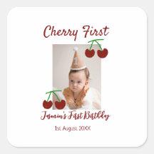 Cherry first happy birthday photo kids modern red