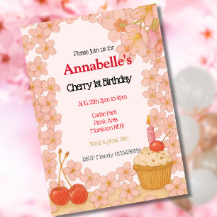 Cherry firsy birthday 1st Cherry berry themed  Inv Invitation