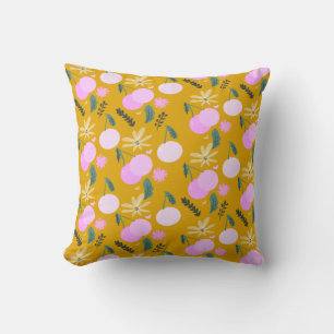 Cherry Floral Greenery Pattern Yellow Pink    Cushion
